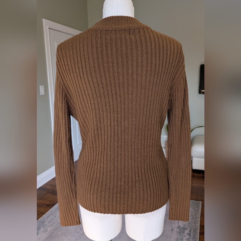 Vintage Valenti Women’s Suede Patchwork Knit Sweater Boho Brown Leather Size L - Picture 4 of 16